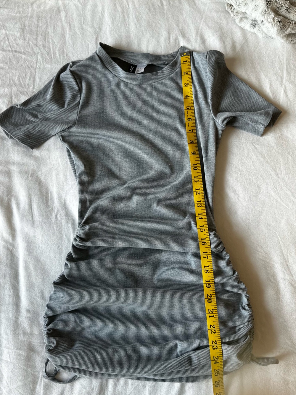 H&M Divided Gray Ribbed Ruched Drawstring Mini Dress XS - Picture 6 of 9